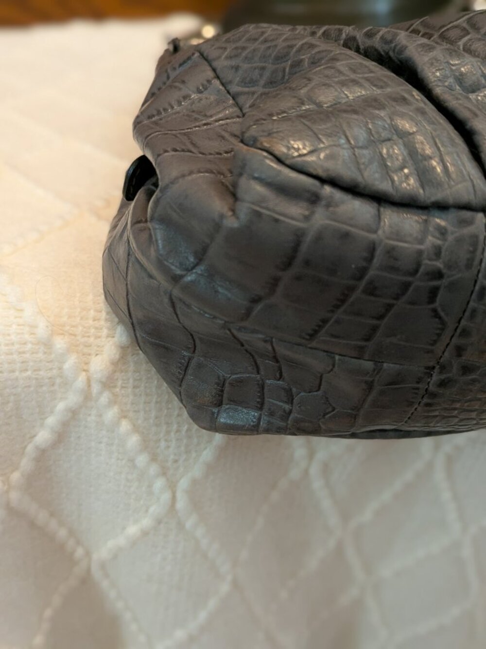 Coach Madison Maggie Shoulder Bag Croc Embossed Grey Leather - Picture 9 of 14